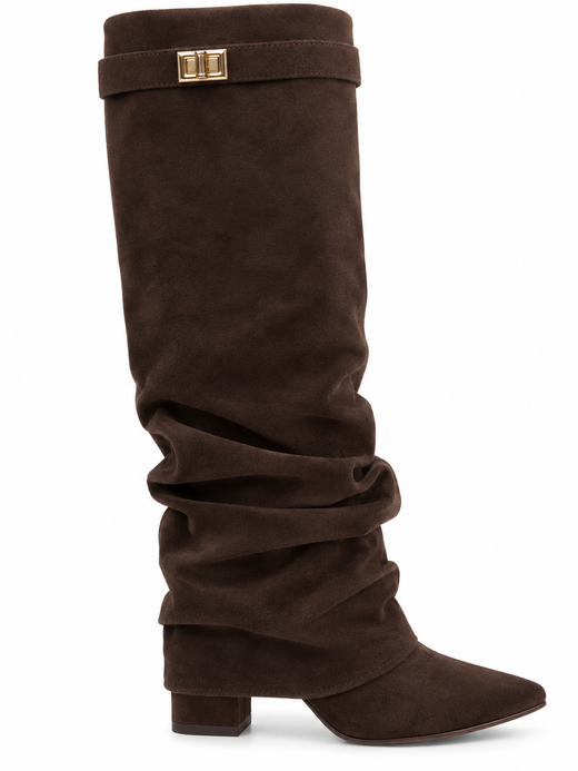 Bota Alta Para Mujer Fruncida Marrón