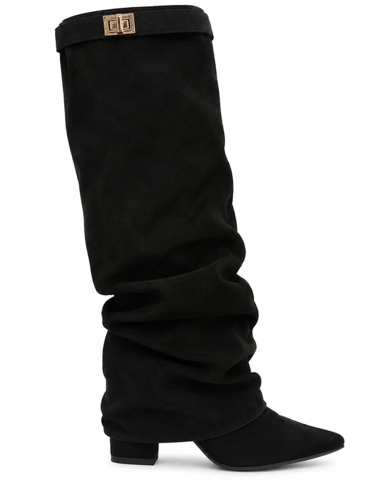 Bota Alta Para Mujer Fruncida Negro