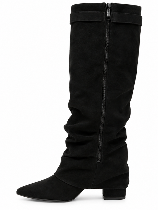Bota Alta Para Mujer Fruncida Negro