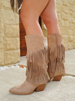 Bota Cowboy Boho Con Flecos Camel