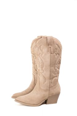 Bota Cowboy Bordado Western Beige