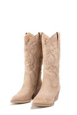 Bota Cowboy Bordado Western Beige