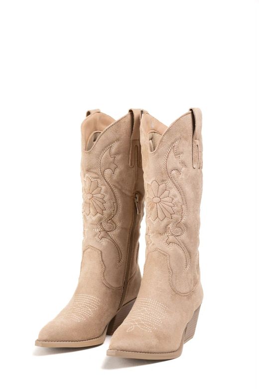 Bota Cowboy Bordado Western Beige