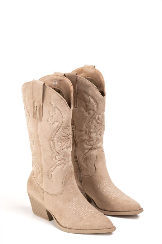 Bota Cowboy Bordado Western Beige