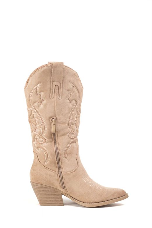 Bota Cowboy Bordado Western Beige