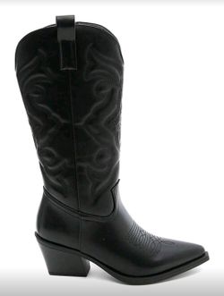 Bota Cowboy Efecto Piel con Bordado Negro
