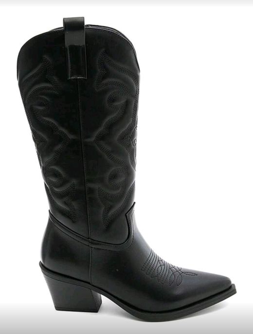Bota Cowboy Efecto Piel con Bordado Negro