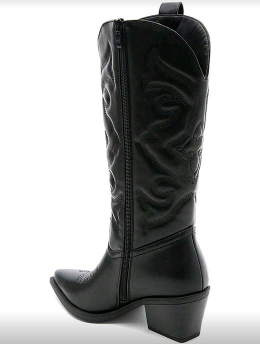 Bota Cowboy Efecto Piel con Bordado Negro
