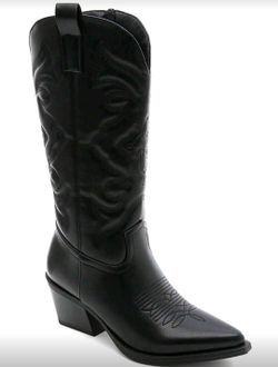 Bota Cowboy Efecto Piel con Bordado Negro