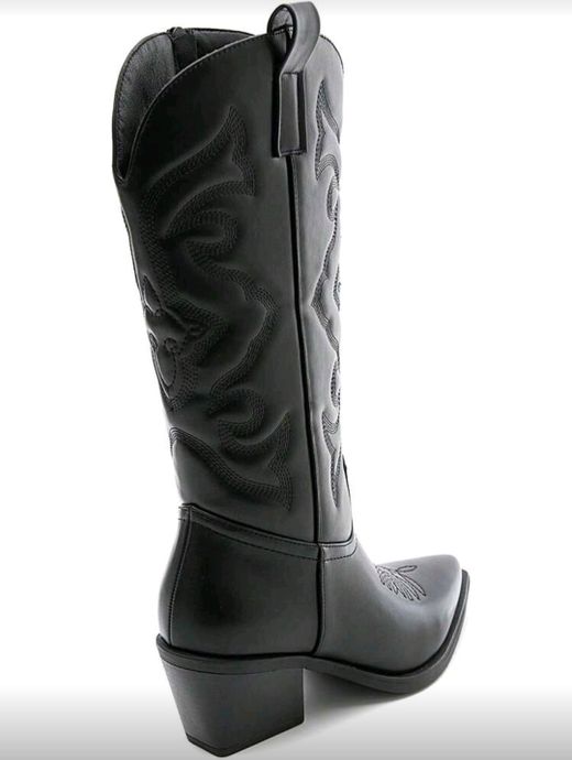 Bota Cowboy Efecto Piel con Bordado Negro