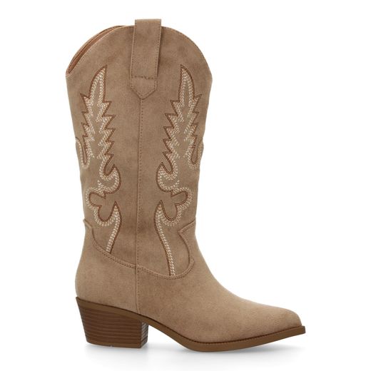 Bota Cowboy Tipo Western con Bordado Beige