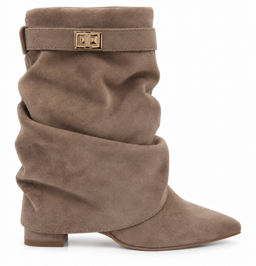 Bota Elegance Con Hebilla Dorada Khaki