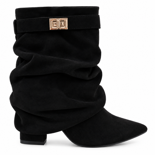 Bota Elegance Con Hebilla Dorada Negro