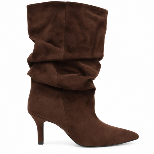 Bota Fruncida de Tacón Fino Marrón