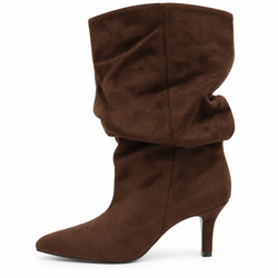Bota Fruncida de Tacón Fino Marrón