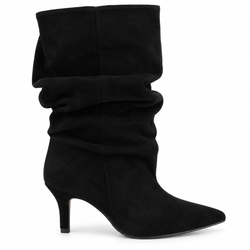 Bota Fruncida de Tacón Fino Negro