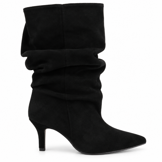 Bota Fruncida de Tacón Fino Negro