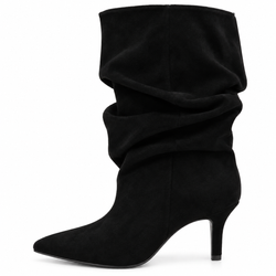 Bota Fruncida de Tacón Fino Negro