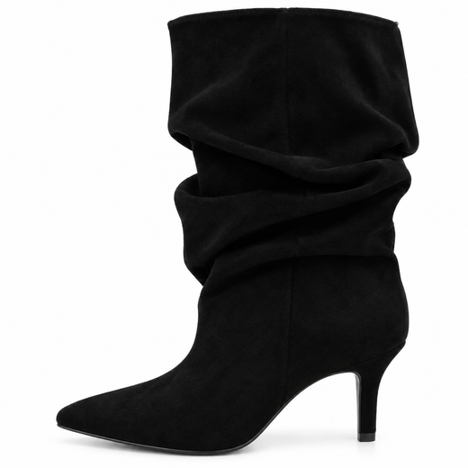Bota Fruncida de Tacón Fino Negro