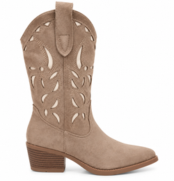 Bota Western Calada Con Tacón Beige