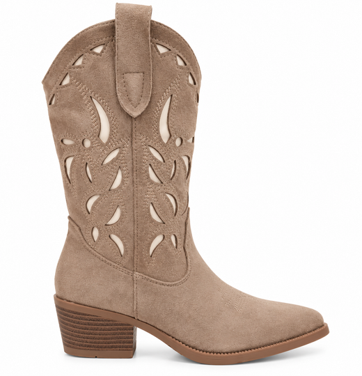 Bota Western Calada Con Tacón Beige