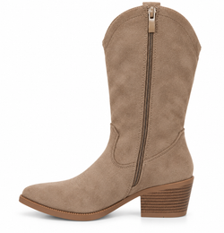 Bota Western Calada Con Tacón Beige