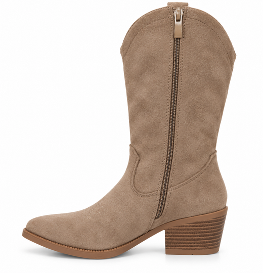 Bota Western Calada Con Tacón Beige