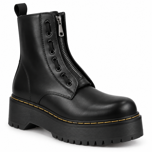 Botin Militar Con Cremallera Central Negro