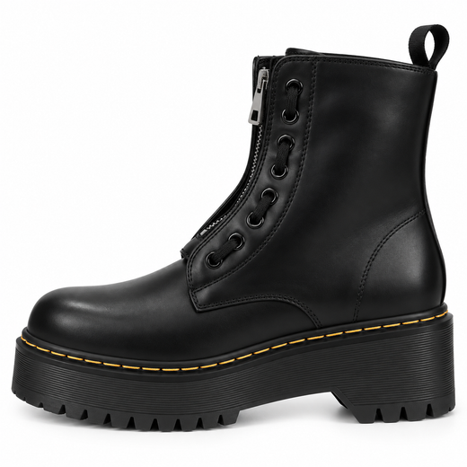 Botin Militar Con Cremallera Central Negro