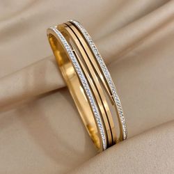 Brazalete Ancho Brillo Dorado Para Mujer