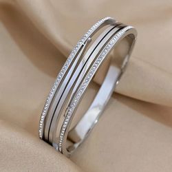 Brazalete Ancho Brillo Plateado Para Mujer