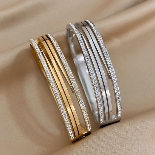 Brazalete Ancho Brillo Plateado Para Mujer