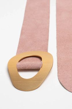 Cinturón Stand De Piel De Serraje Con Hebilla Grande Rosa Palo