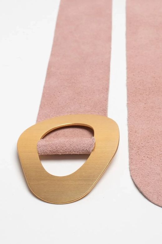 Cinturón Stand De Piel De Serraje Con Hebilla Grande Rosa Palo