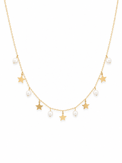 Collar Para Mujer Dorado con Estrellas y Perlas