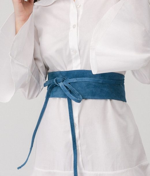 Fajín Sanem De Piel De Ante Para Mujer Azul Denim