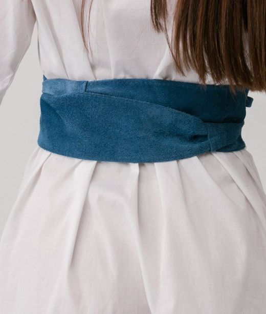 Fajín Sanem De Piel De Ante Para Mujer Azul Denim