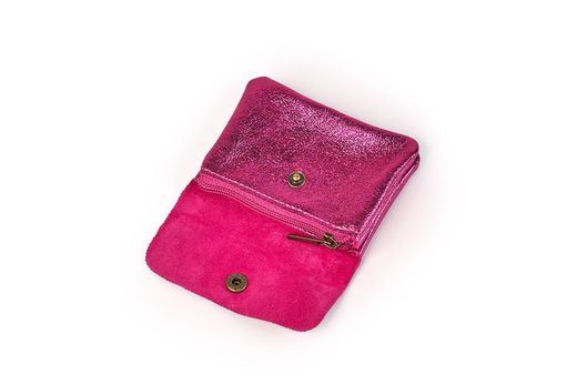 Monedero pequeño de piel fucsia metalizado