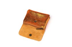 Monedero pequeño de piel naranja metalizado