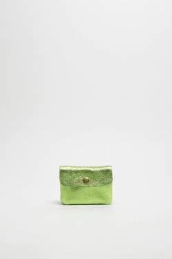 Monedero pequeño de piel verde metalizado