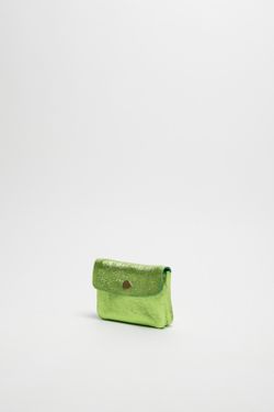 Monedero pequeño de piel verde metalizado