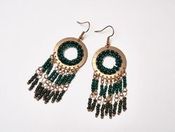 Pendientes Aura Largos Con Flecos Verde