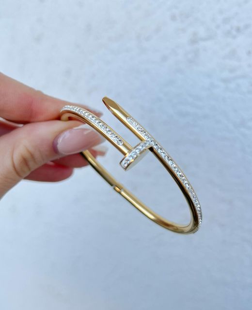 Pulsera Tipo Clavo Con Brillo Dorado Para Mujer