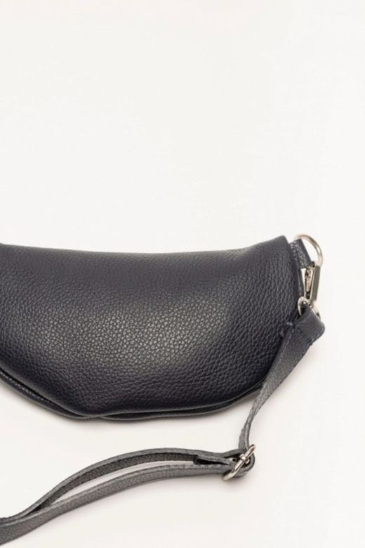 Riñonera de piel para mujer azul marino cremallera plateado