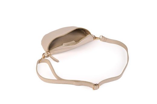 Riñonera de piel para mujer beige cremallera dorada