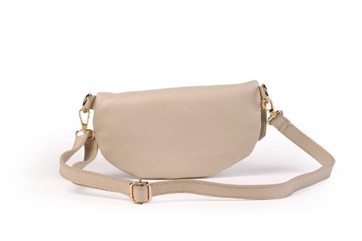 Riñonera de piel para mujer beige cremallera dorada