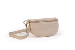 Riñonera de piel para mujer beige cremallera dorada