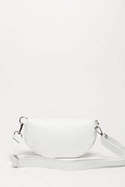 Riñonera de piel para mujer blanco cremallera plateado