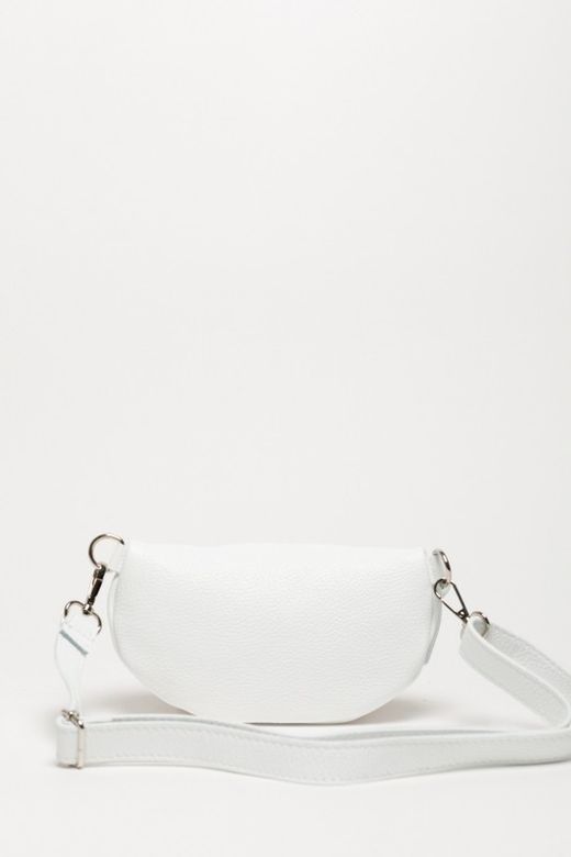 Riñonera de piel para mujer blanco cremallera plateado