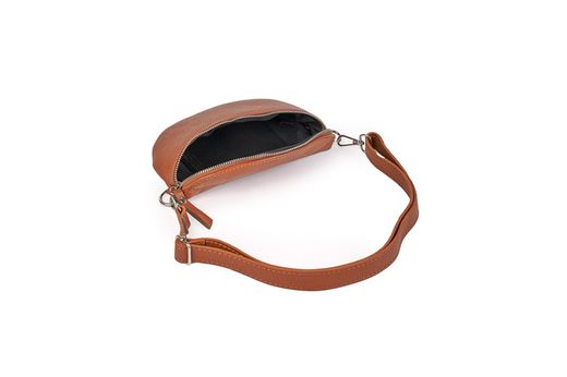 Riñonera de piel para mujer camel cremallera plateada